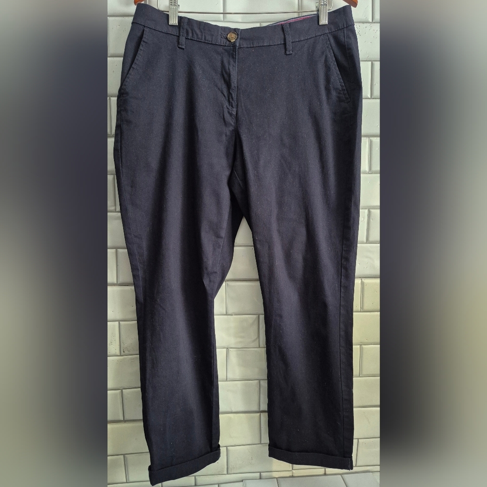Nautica Jeans Ladies Navy Blue Chino Pant Flat Front Rolled Hem Pockets Classic